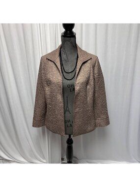 Chicos Womens Textured Open Front Jacket Size 1 Medium Brown Neutral Career